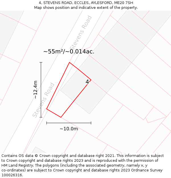 4, STEVENS ROAD, ECCLES, AYLESFORD, ME20 7SH: Plot and title map