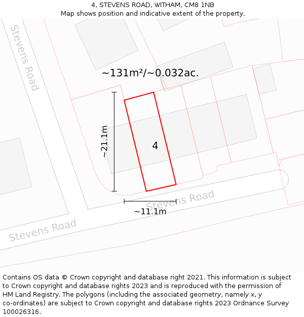 4, STEVENS ROAD, WITHAM, CM8 1NB: Plot and title map
