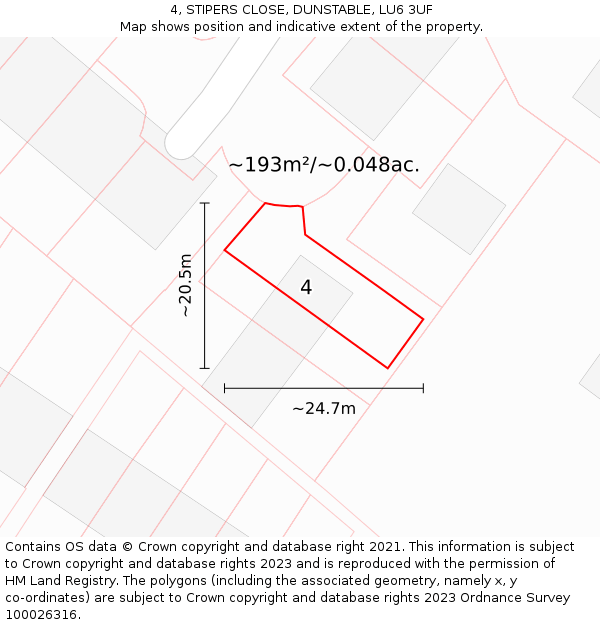 4, STIPERS CLOSE, DUNSTABLE, LU6 3UF: Plot and title map