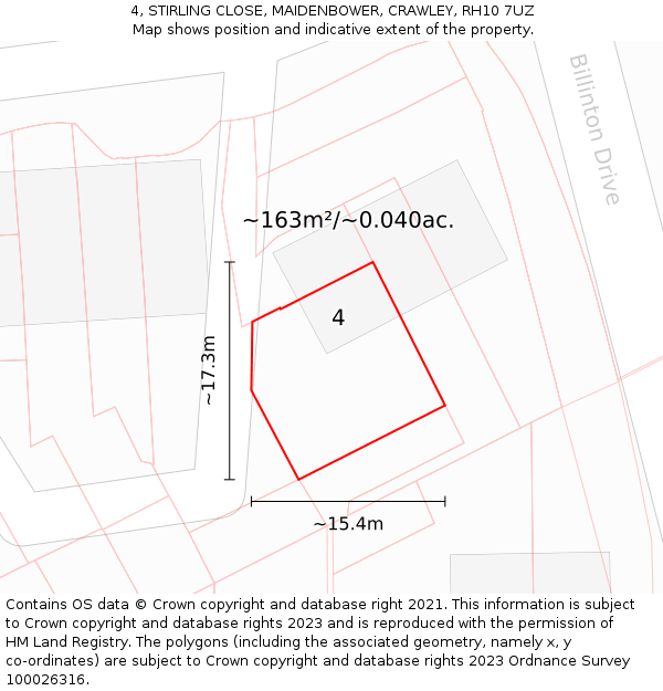 4, STIRLING CLOSE, MAIDENBOWER, CRAWLEY, RH10 7UZ: Plot and title map