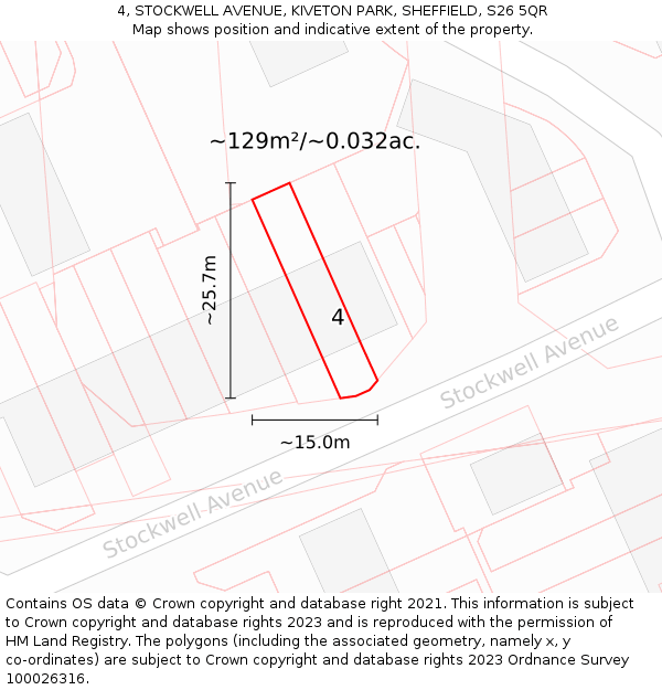 4, STOCKWELL AVENUE, KIVETON PARK, SHEFFIELD, S26 5QR: Plot and title map