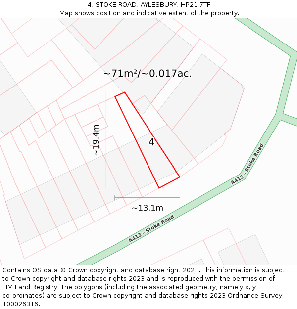 4, STOKE ROAD, AYLESBURY, HP21 7TF: Plot and title map