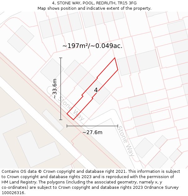 4, STONE WAY, POOL, REDRUTH, TR15 3FG: Plot and title map