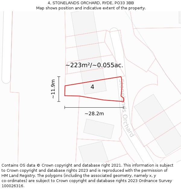 4, STONELANDS ORCHARD, RYDE, PO33 3BB: Plot and title map