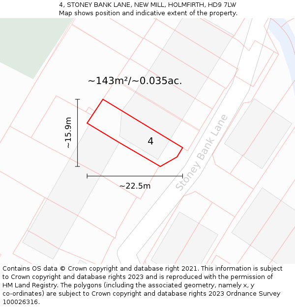 4, STONEY BANK LANE, NEW MILL, HOLMFIRTH, HD9 7LW: Plot and title map