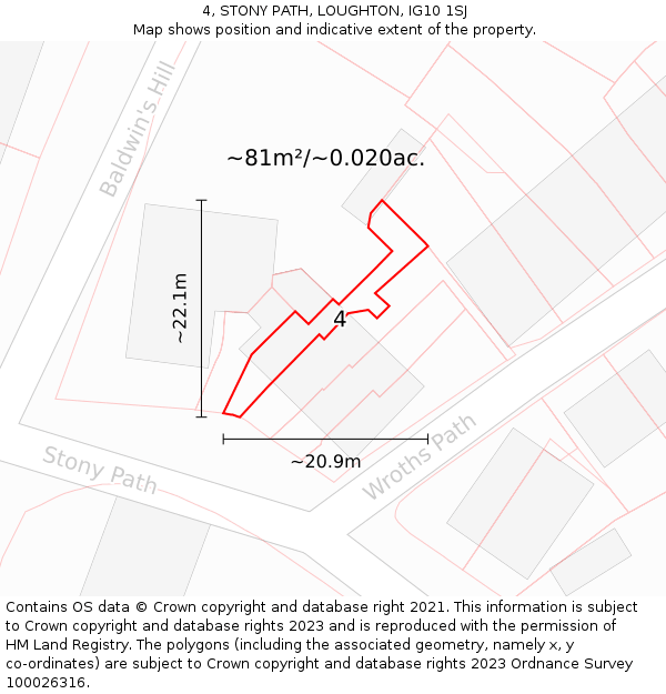 4, STONY PATH, LOUGHTON, IG10 1SJ: Plot and title map