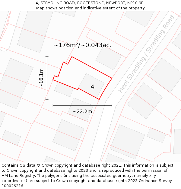 4, STRADLING ROAD, ROGERSTONE, NEWPORT, NP10 9PL: Plot and title map