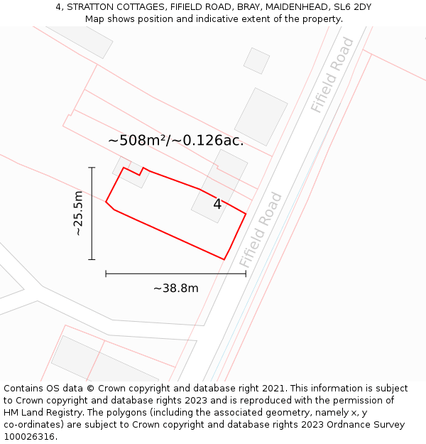 4, STRATTON COTTAGES, FIFIELD ROAD, BRAY, MAIDENHEAD, SL6 2DY: Plot and title map