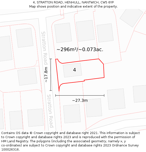 4, STRATTON ROAD, HENHULL, NANTWICH, CW5 6YP: Plot and title map
