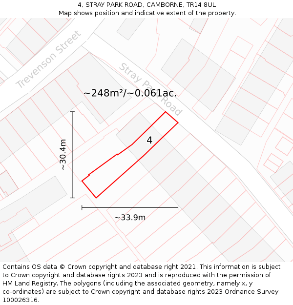 4, STRAY PARK ROAD, CAMBORNE, TR14 8UL: Plot and title map