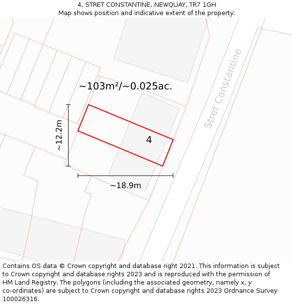 4, STRET CONSTANTINE, NEWQUAY, TR7 1GH: Plot and title map