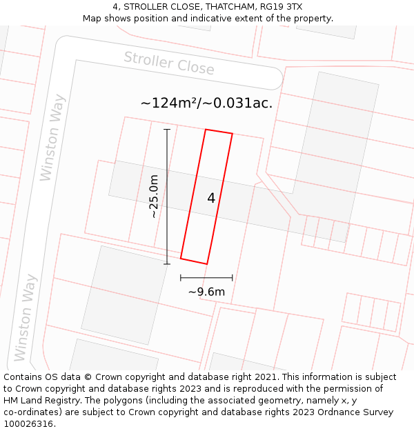 4, STROLLER CLOSE, THATCHAM, RG19 3TX: Plot and title map