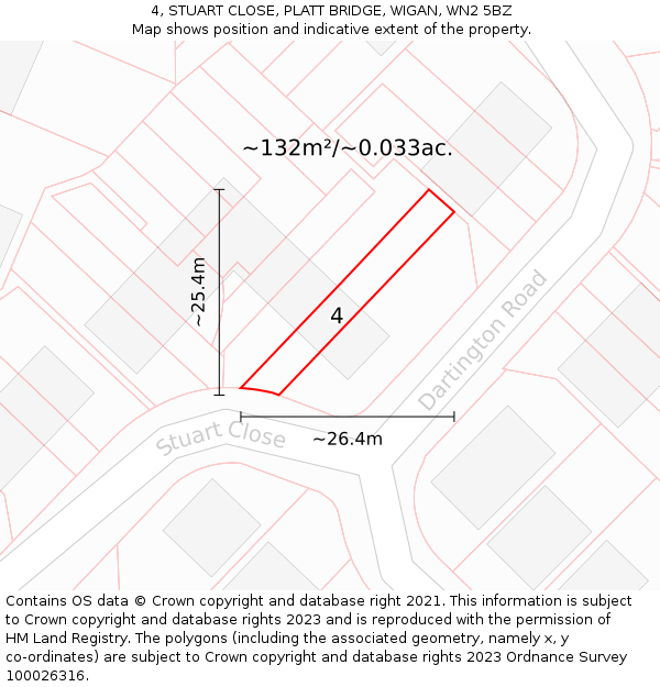 4, STUART CLOSE, PLATT BRIDGE, WIGAN, WN2 5BZ: Plot and title map