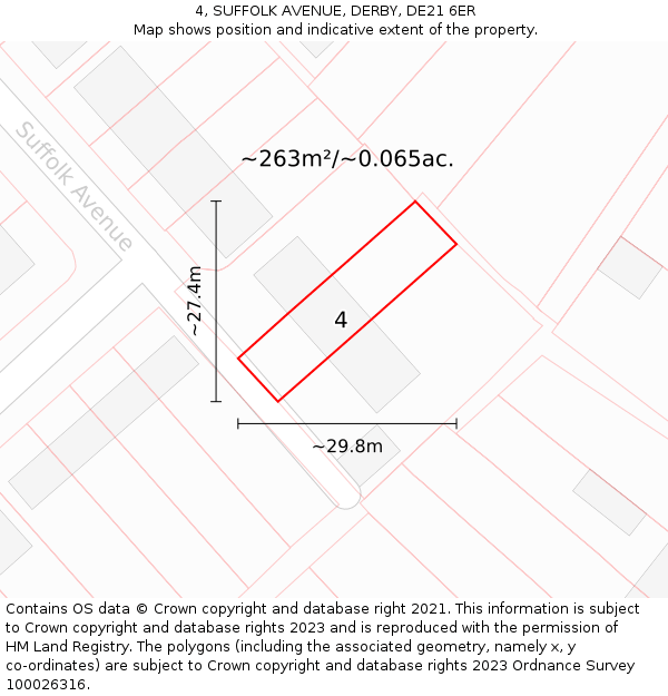 4, SUFFOLK AVENUE, DERBY, DE21 6ER: Plot and title map