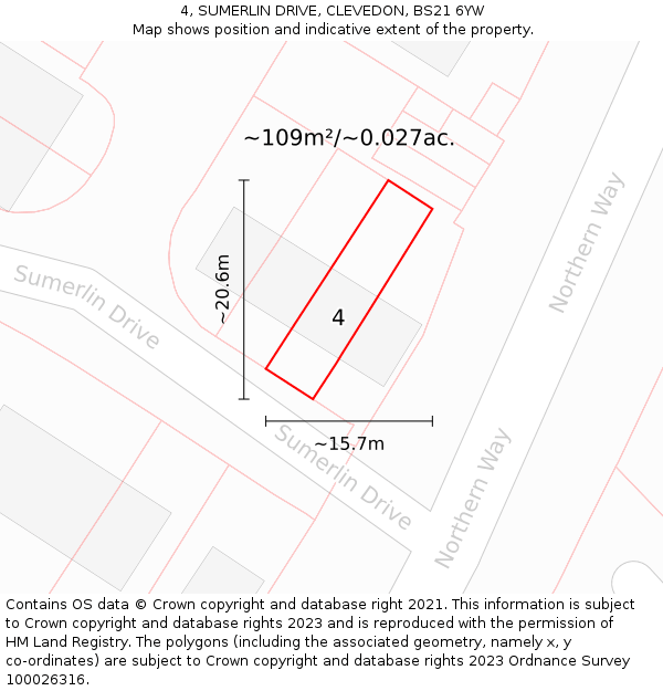 4, SUMERLIN DRIVE, CLEVEDON, BS21 6YW: Plot and title map