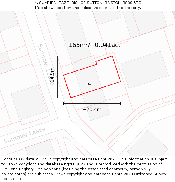 4, SUMMER LEAZE, BISHOP SUTTON, BRISTOL, BS39 5EG: Plot and title map