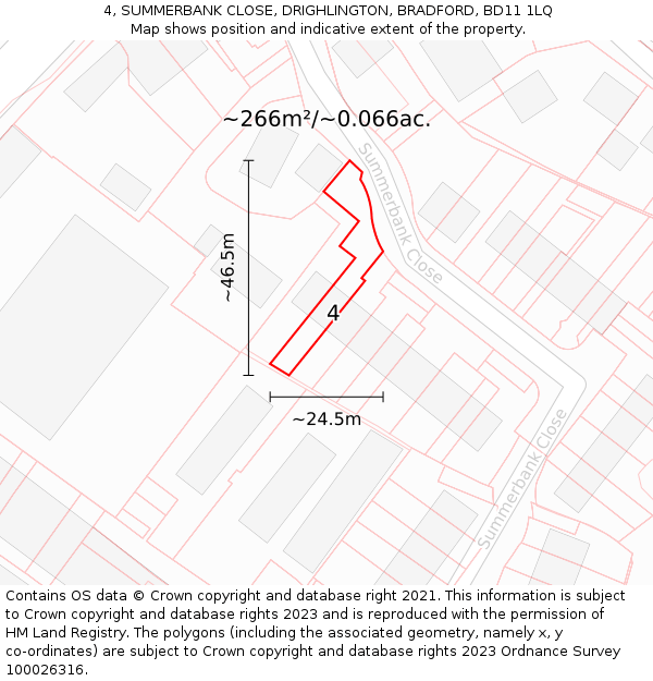 4, SUMMERBANK CLOSE, DRIGHLINGTON, BRADFORD, BD11 1LQ: Plot and title map