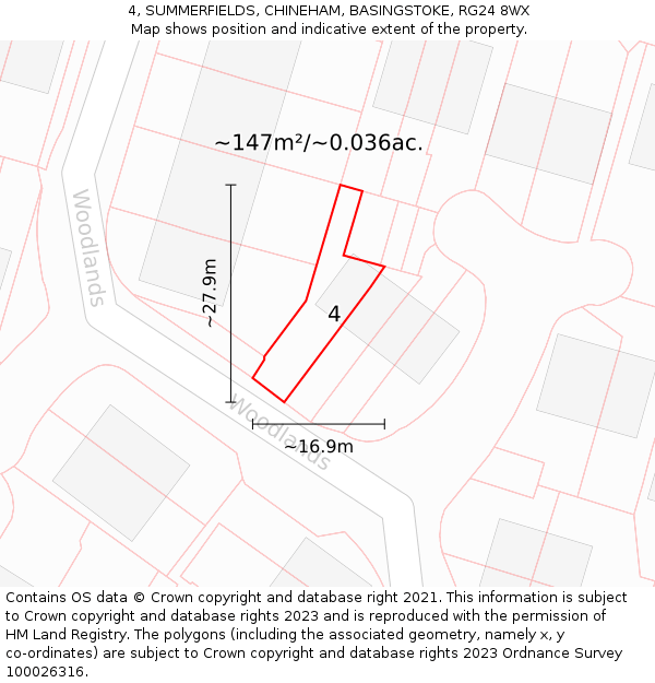 4, SUMMERFIELDS, CHINEHAM, BASINGSTOKE, RG24 8WX: Plot and title map