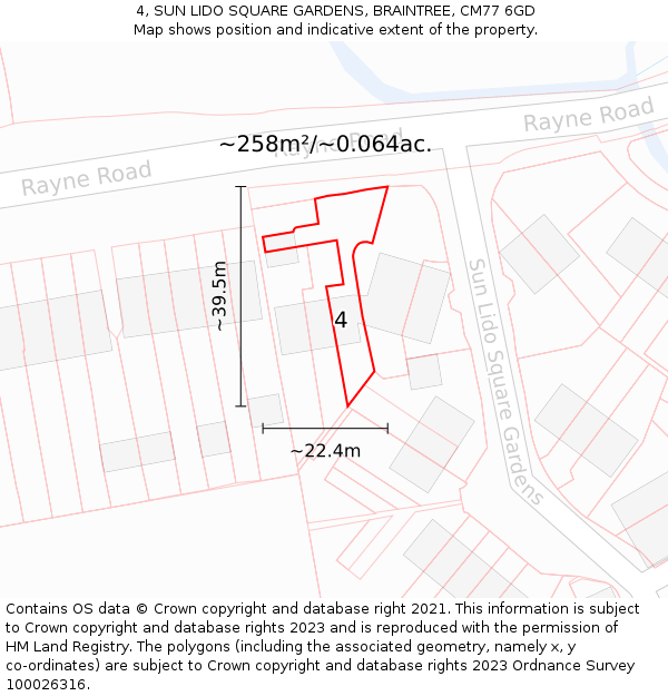 4, SUN LIDO SQUARE GARDENS, BRAINTREE, CM77 6GD: Plot and title map