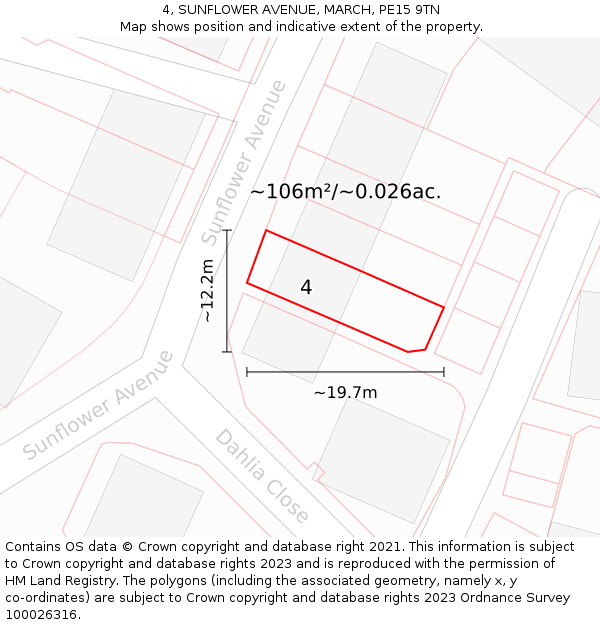 4, SUNFLOWER AVENUE, MARCH, PE15 9TN: Plot and title map