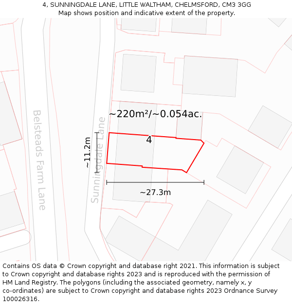4, SUNNINGDALE LANE, LITTLE WALTHAM, CHELMSFORD, CM3 3GG: Plot and title map