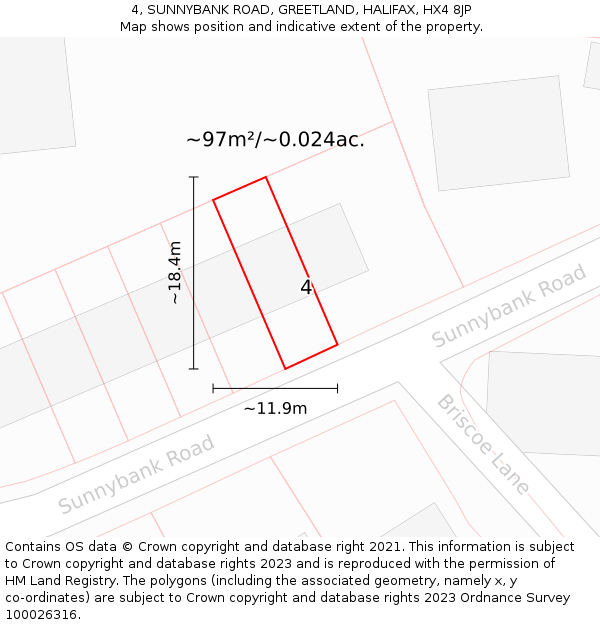 4, SUNNYBANK ROAD, GREETLAND, HALIFAX, HX4 8JP: Plot and title map
