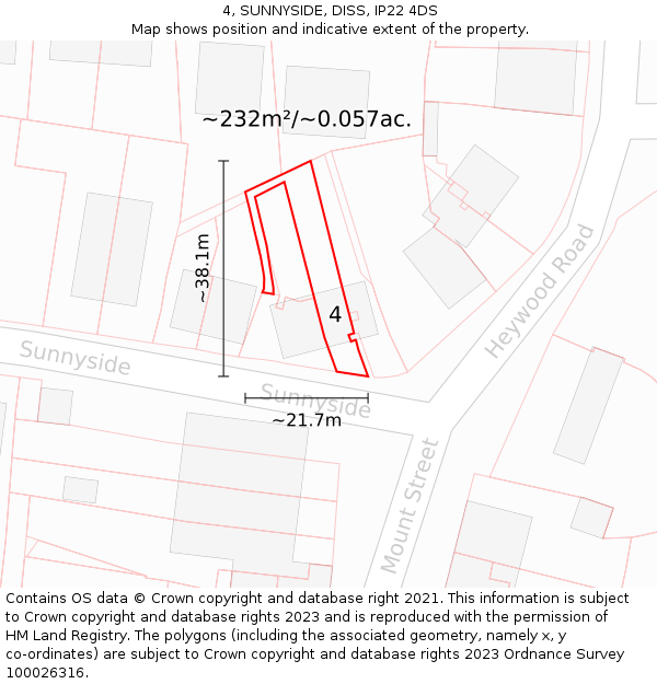 4, SUNNYSIDE, DISS, IP22 4DS: Plot and title map