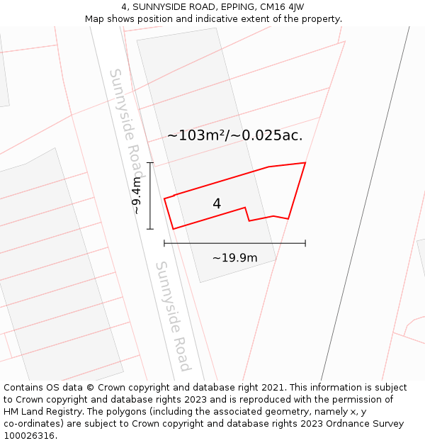 4, SUNNYSIDE ROAD, EPPING, CM16 4JW: Plot and title map