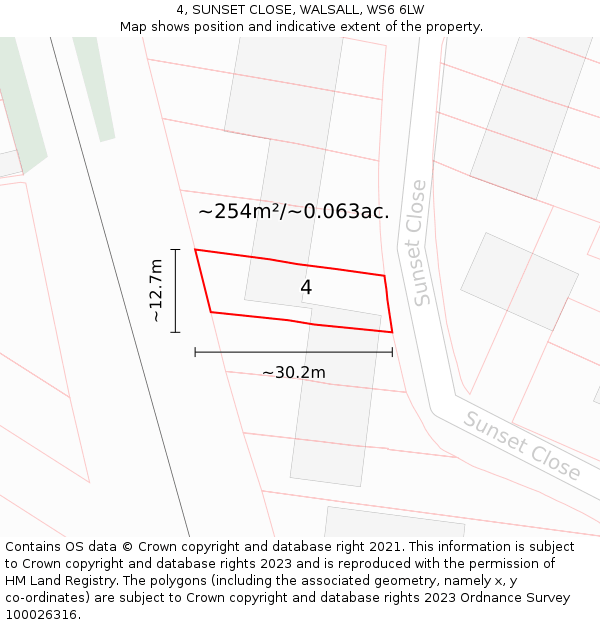 4, SUNSET CLOSE, WALSALL, WS6 6LW: Plot and title map