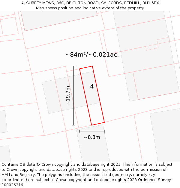 4, SURREY MEWS, 36C, BRIGHTON ROAD, SALFORDS, REDHILL, RH1 5BX: Plot and title map