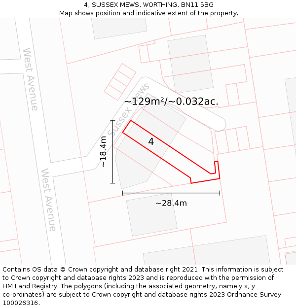 4, SUSSEX MEWS, WORTHING, BN11 5BG: Plot and title map