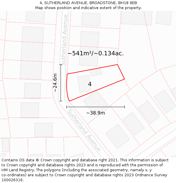 4, SUTHERLAND AVENUE, BROADSTONE, BH18 9EB: Plot and title map
