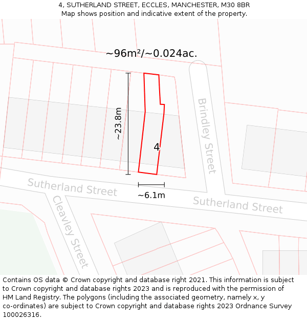 4, SUTHERLAND STREET, ECCLES, MANCHESTER, M30 8BR: Plot and title map