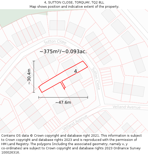 4, SUTTON CLOSE, TORQUAY, TQ2 8LL: Plot and title map