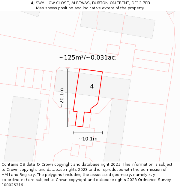 4, SWALLOW CLOSE, ALREWAS, BURTON-ON-TRENT, DE13 7FB: Plot and title map