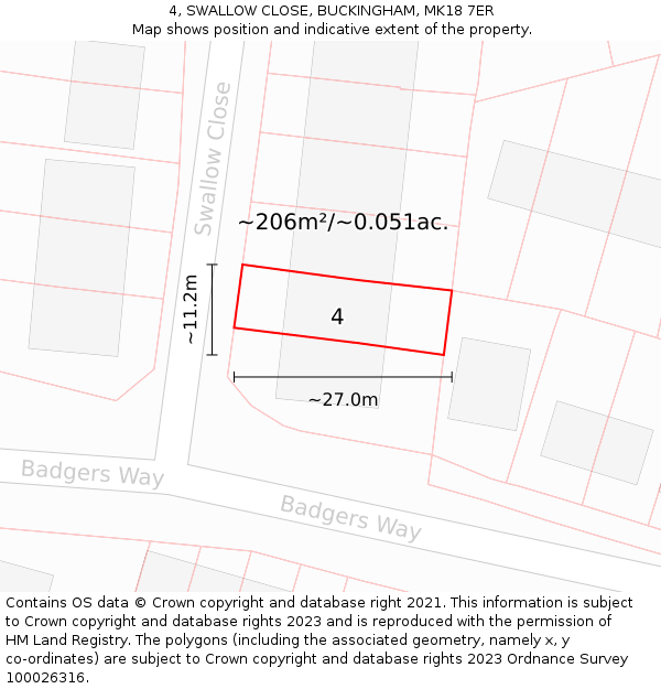 4, SWALLOW CLOSE, BUCKINGHAM, MK18 7ER: Plot and title map