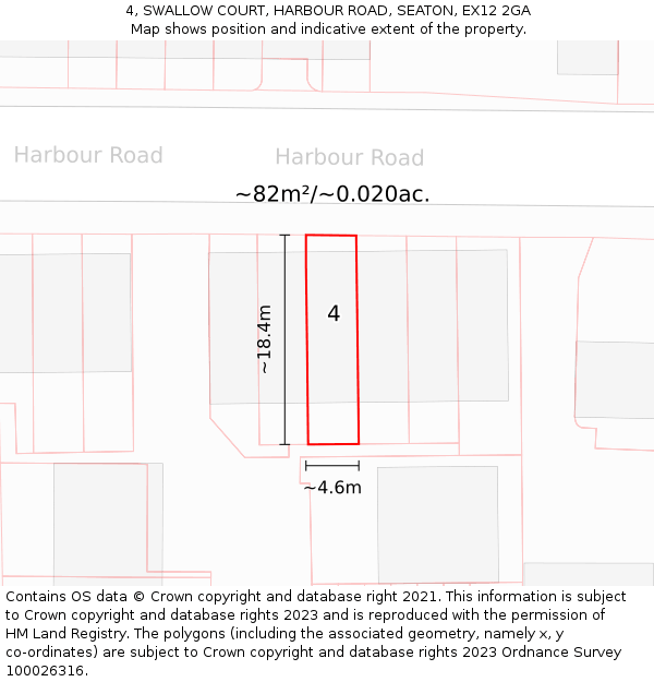 4, SWALLOW COURT, HARBOUR ROAD, SEATON, EX12 2GA: Plot and title map
