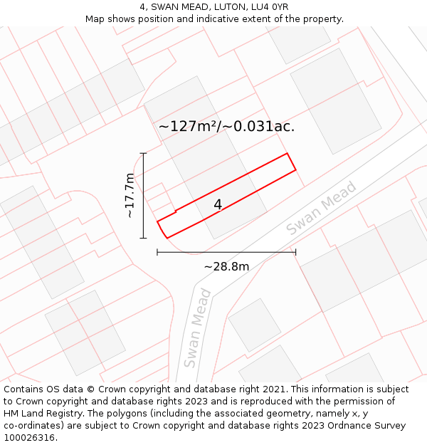 4, SWAN MEAD, LUTON, LU4 0YR: Plot and title map