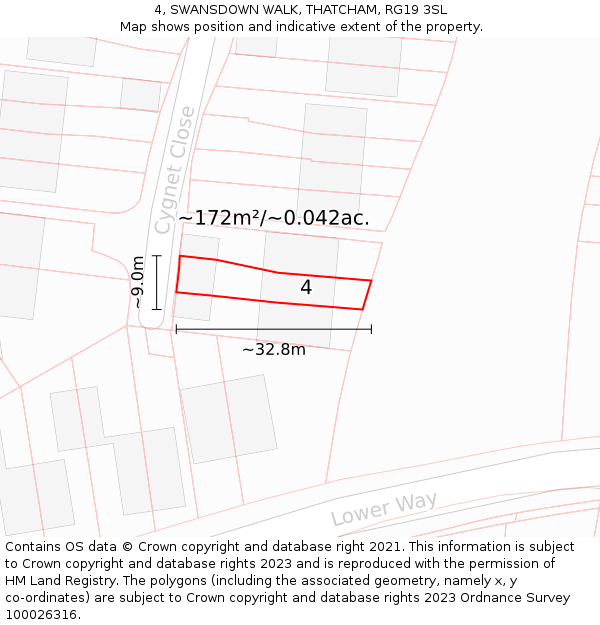 4, SWANSDOWN WALK, THATCHAM, RG19 3SL: Plot and title map