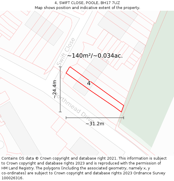 4, SWIFT CLOSE, POOLE, BH17 7UZ: Plot and title map