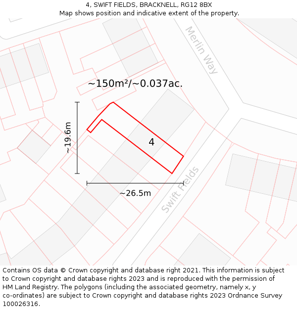 4, SWIFT FIELDS, BRACKNELL, RG12 8BX: Plot and title map