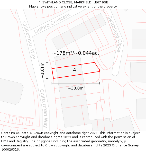 4, SWITHLAND CLOSE, MARKFIELD, LE67 9SE: Plot and title map