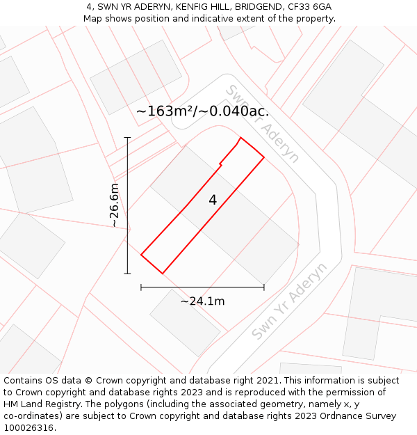 4, SWN YR ADERYN, KENFIG HILL, BRIDGEND, CF33 6GA: Plot and title map