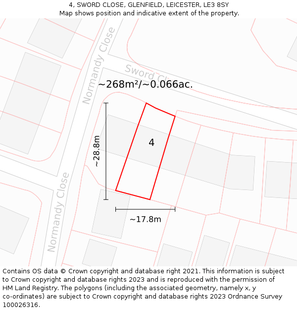 4, SWORD CLOSE, GLENFIELD, LEICESTER, LE3 8SY: Plot and title map