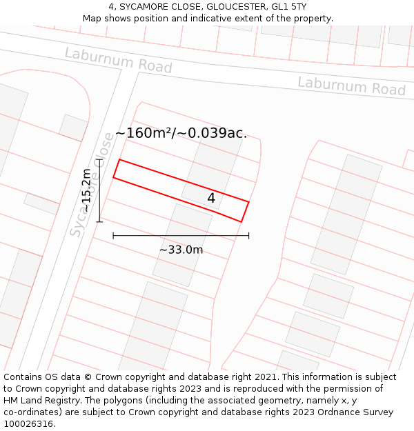 4, SYCAMORE CLOSE, GLOUCESTER, GL1 5TY: Plot and title map