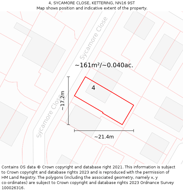 4, SYCAMORE CLOSE, KETTERING, NN16 9ST: Plot and title map