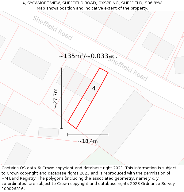 4, SYCAMORE VIEW, SHEFFIELD ROAD, OXSPRING, SHEFFIELD, S36 8YW: Plot and title map