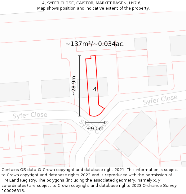 4, SYFER CLOSE, CAISTOR, MARKET RASEN, LN7 6JH: Plot and title map