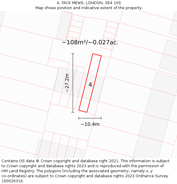 4, TACK MEWS, LONDON, SE4 1XS: Plot and title map