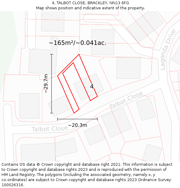 4, TALBOT CLOSE, BRACKLEY, NN13 6FG: Plot and title map